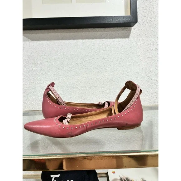 Coach 'Jody' Pink Studded Leather Strap Pointed Toe Ballet Flats Size 9B - Picture 7 of 14